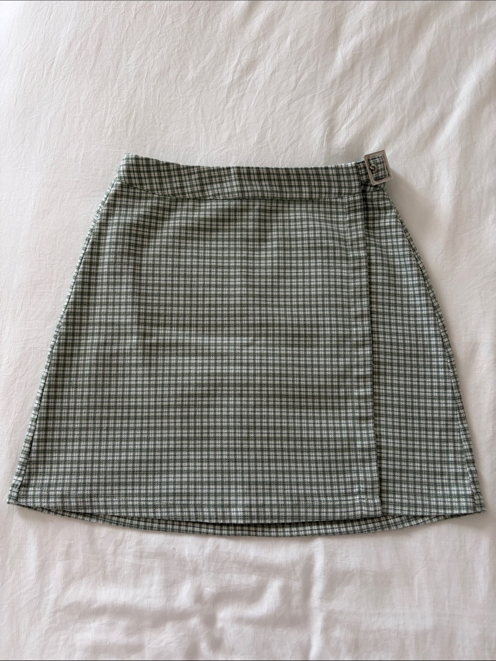 Brandy Melville Mint Green Plaid Mini Skirt with Buckle